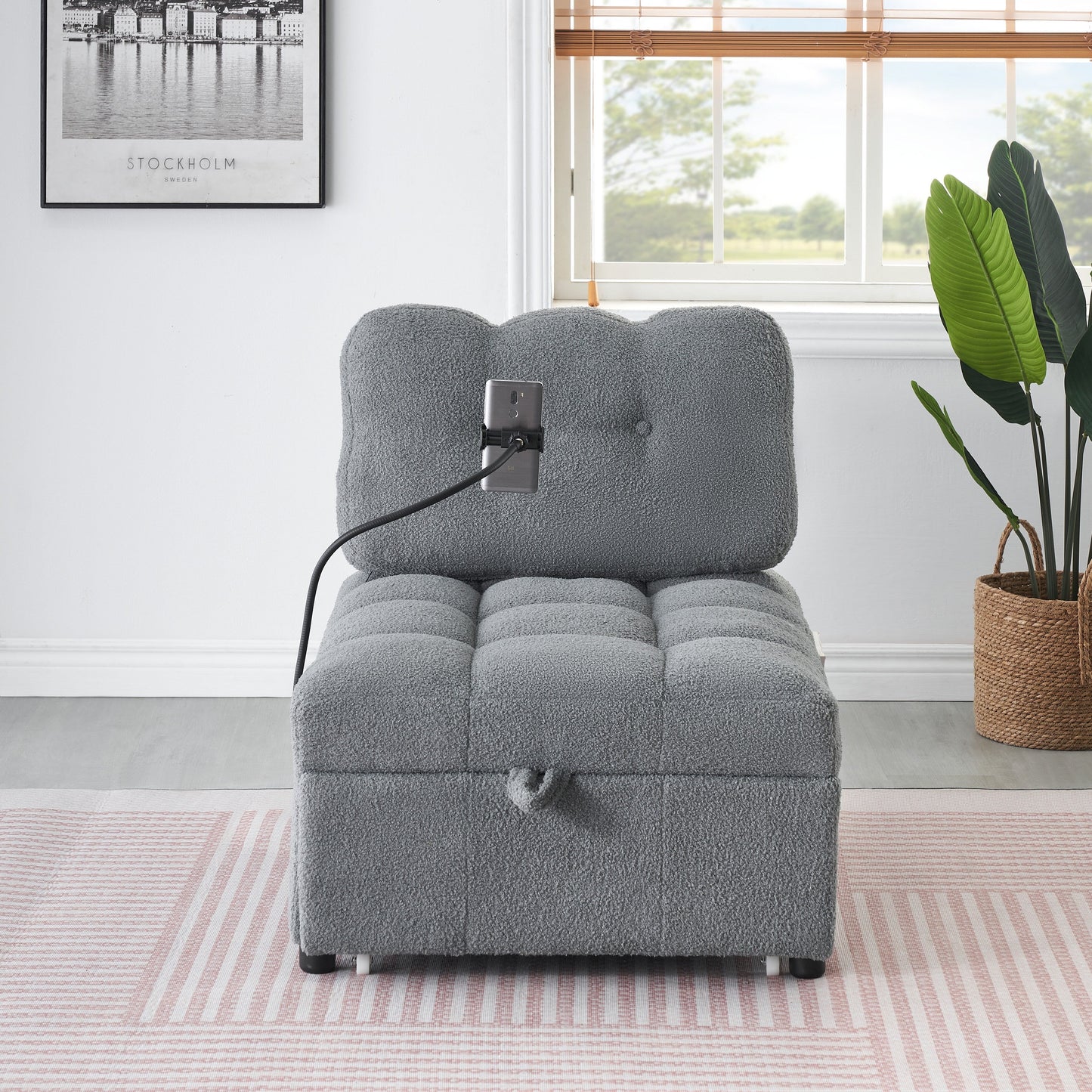 Compact Teddy Fabric Sofa - 40.20-Inch Convertible Sofa Bed for Small Spaces in Living Room or Office