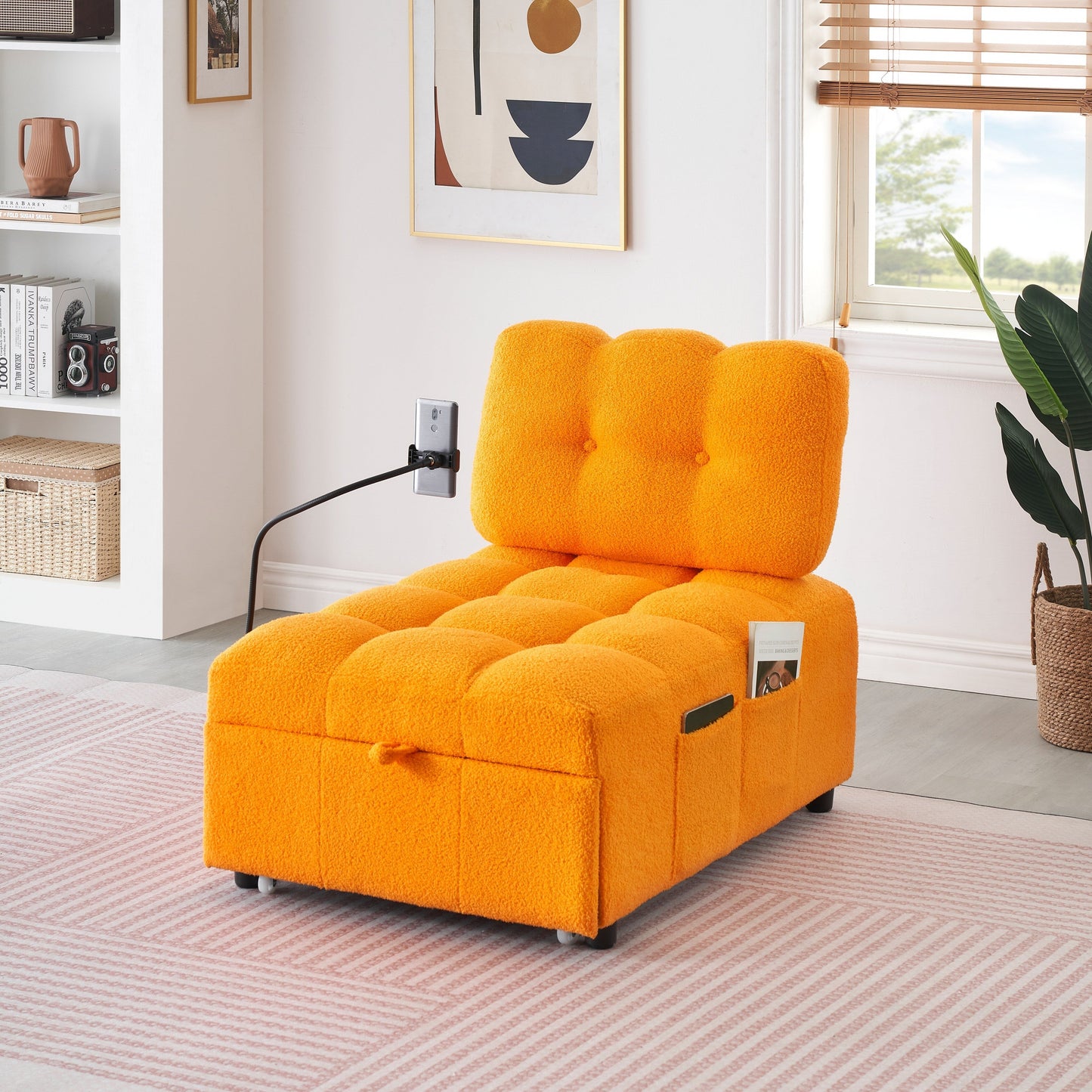 Compact Teddy Fabric Sofa - 40.20-Inch Convertible Sofa Bed for Small Spaces in Living Room or Office