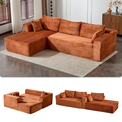 Compression Sectional Couch with Chaise L Shape Sofa Deep Seat Modular Sleeper for Living Room Bedroom Corduroy