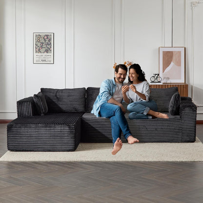 Compression Sectional Couch with Chaise L Shape Sofa Deep Seat Modular Sleeper for Living Room Bedroom Corduroy