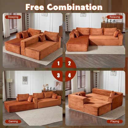 Compression Sectional Couch with Chaise L Shape Sofa Deep Seat Modular Sleeper for Living Room Bedroom Corduroy