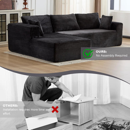 Compression Sectional Couch with Chaise L Shape Sofa Deep Seat Modular Sleeper for Living Room Bedroom Corduroy