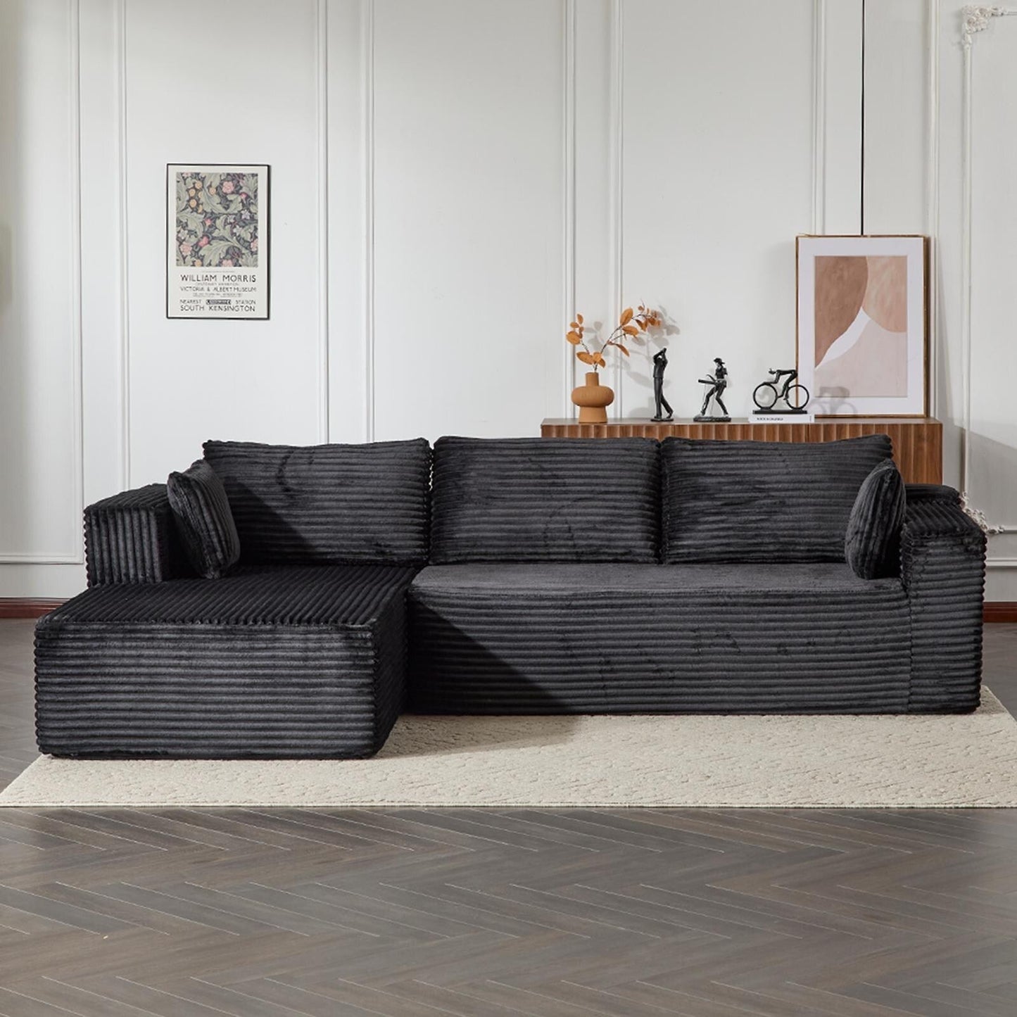 Compression Sectional Couch with Chaise L Shape Sofa Deep Seat Modular Sleeper for Living Room Bedroom Corduroy