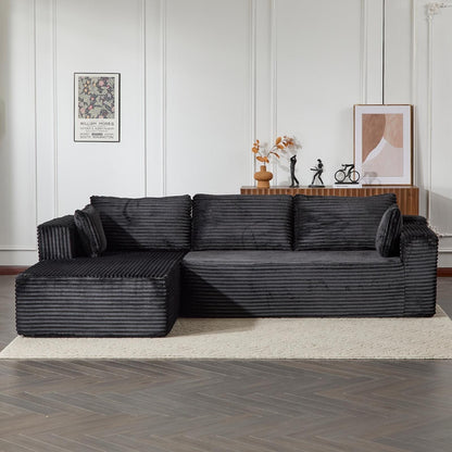 Compression Sectional Couch with Chaise L Shape Sofa Deep Seat Modular Sleeper for Living Room Bedroom Corduroy