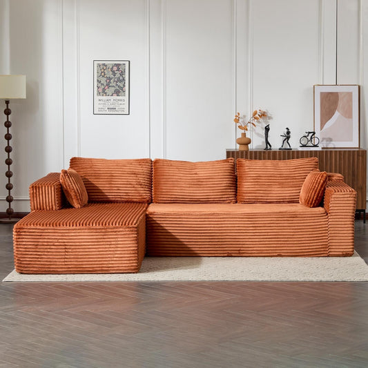 Compression Sectional Couch with Chaise L Shape Sofa Deep Seat Modular Sleeper for Living Room Bedroom Corduroy