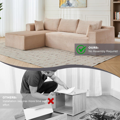 Compression Sectional Couch with Chaise L Shape Sofa Deep Seat Modular Sleeper for Living Room Bedroom Corduroy