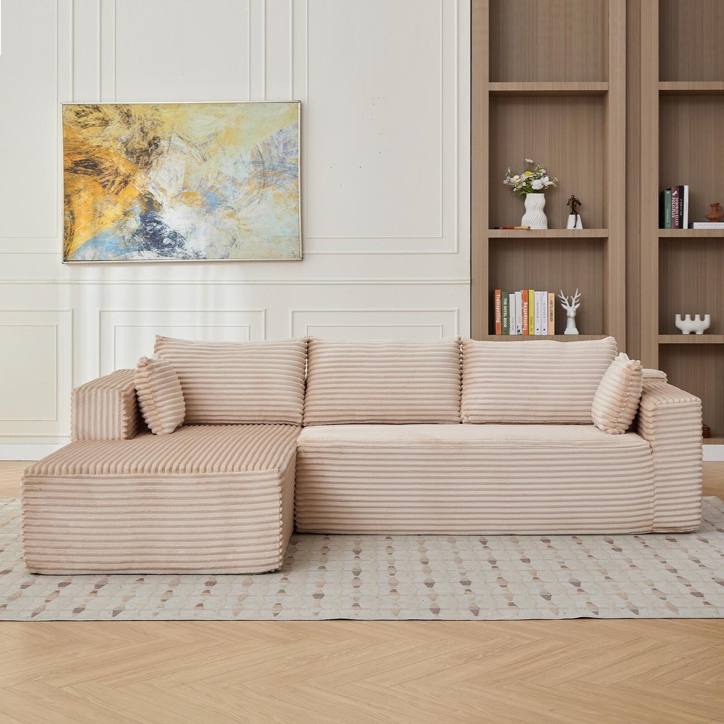 Compression Sectional Couch with Chaise L Shape Sofa Deep Seat Modular Sleeper for Living Room Bedroom Corduroy