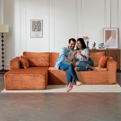 Compression Sectional Couch with Chaise L Shape Sofa Deep Seat Modular Sleeper for Living Room Bedroom Corduroy