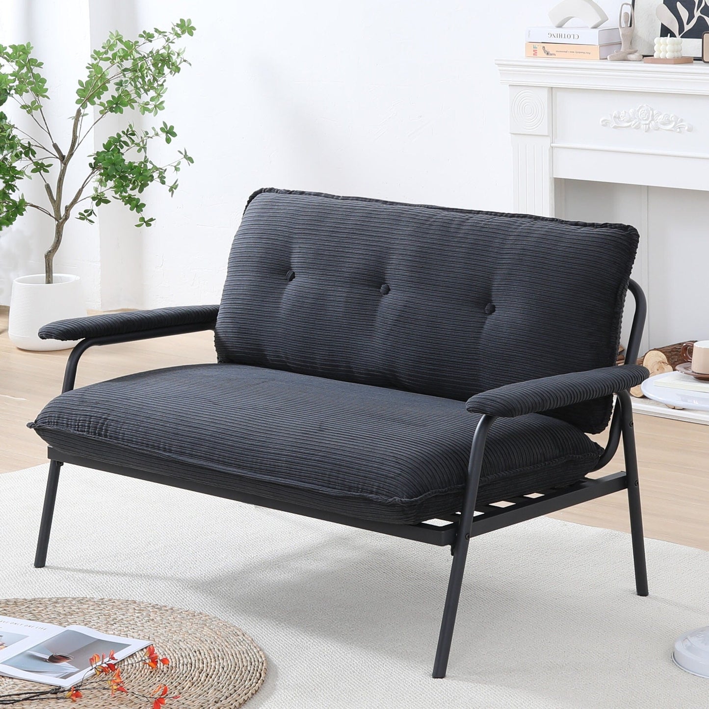 Contemporary 2-Seat Sofa 53 Inch Compact Design Metal Frame Polyester Blend for Apartments