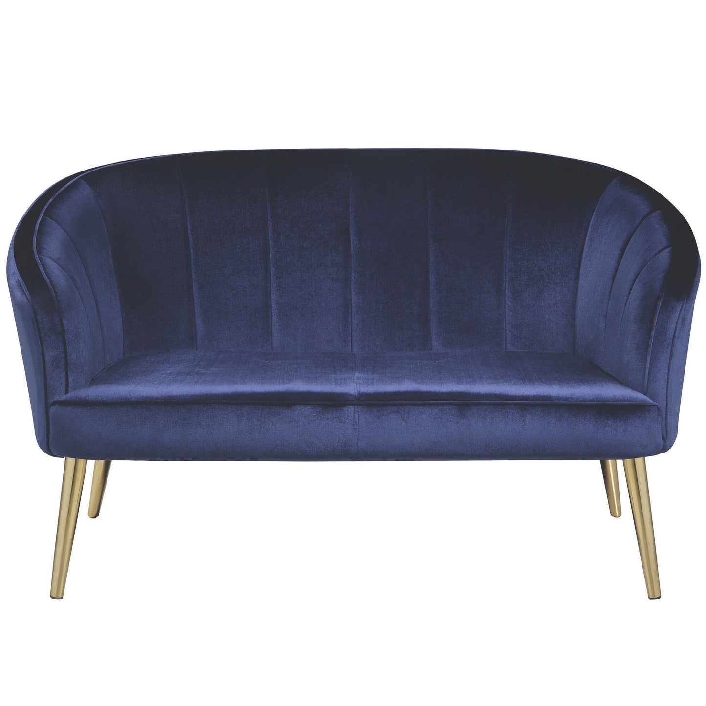 Contemporary Blue Velvet and Brass Legs Living Room Accent Settee