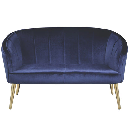 Contemporary Blue Velvet and Brass Legs Living Room Accent Settee