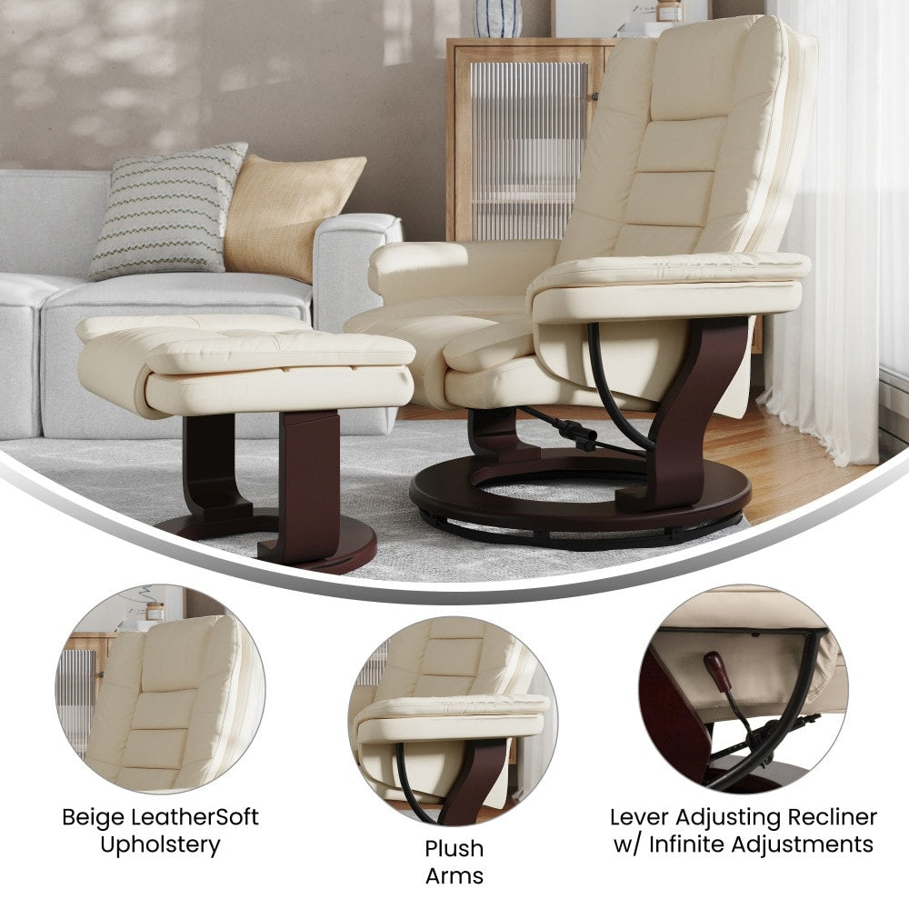Contemporary Multi-Position Upholstered Recliner Chair with Ottoman