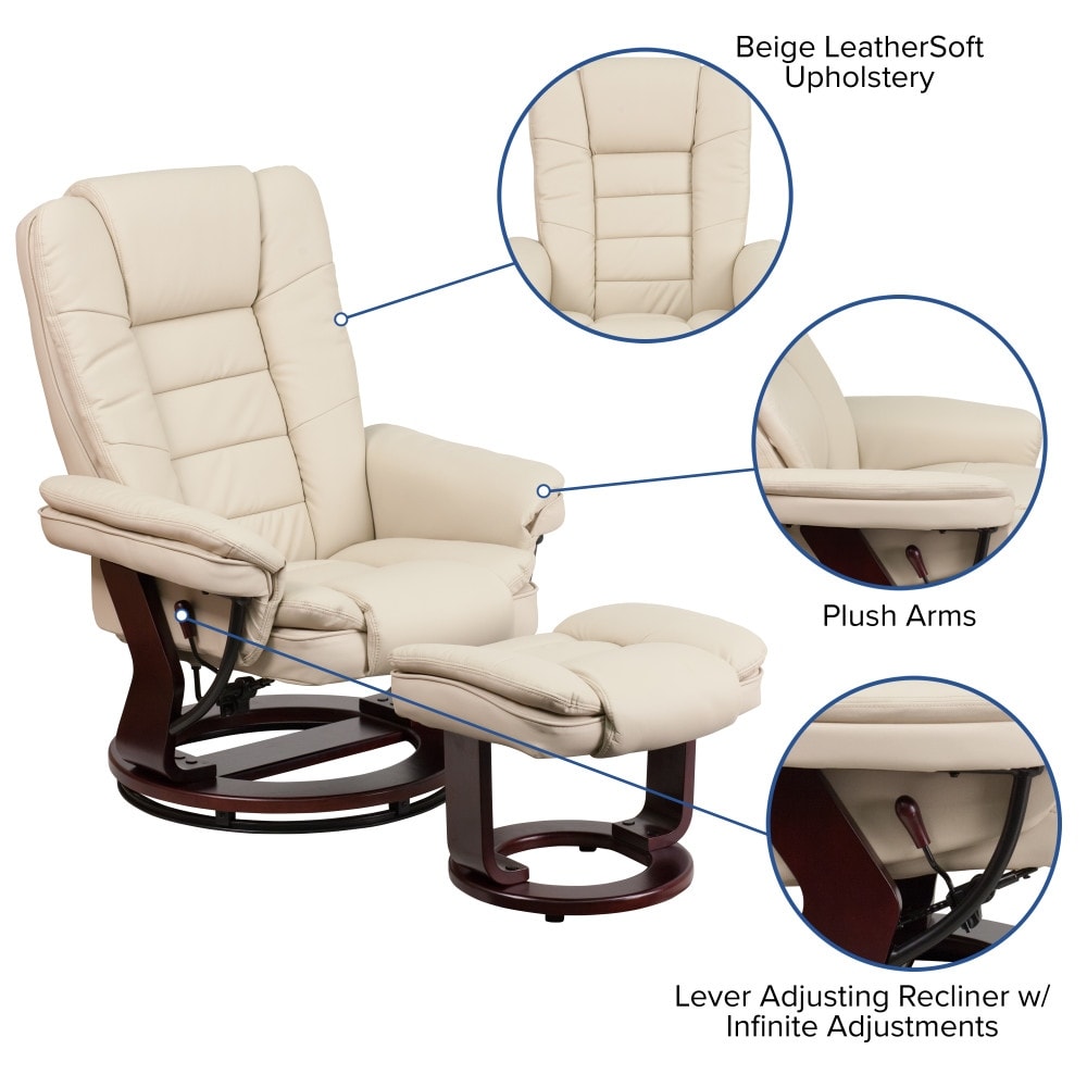 Contemporary Multi-Position Upholstered Recliner Chair with Ottoman