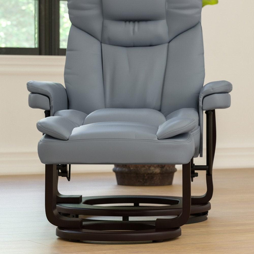 Contemporary Multi-Position Recliner and Curved Ottoman with Swivel Base
