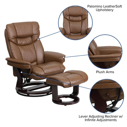 Contemporary Multi-Position Recliner and Curved Ottoman with Swivel Base