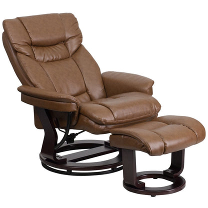 Contemporary Multi-Position Recliner and Curved Ottoman with Swivel Base