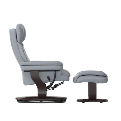 Contemporary Multi-Position Recliner and Curved Ottoman with Swivel Base