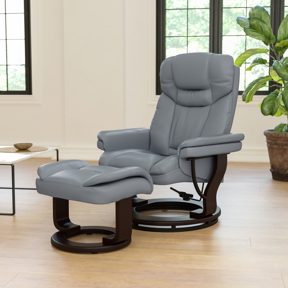 Contemporary Multi-Position Recliner and Curved Ottoman with Swivel Base