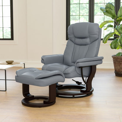 Contemporary Multi-Position Recliner and Curved Ottoman with Swivel Base