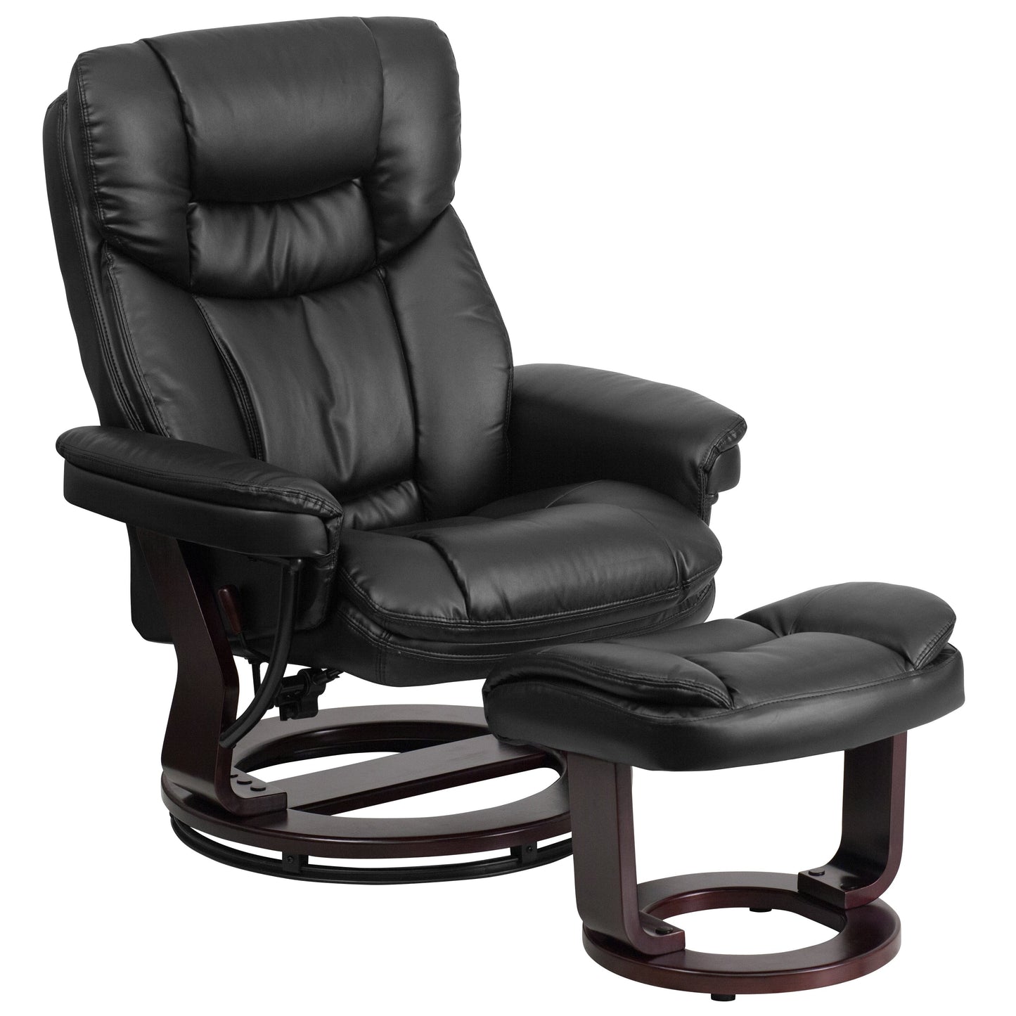 Contemporary Multi-Position Recliner and Curved Ottoman with Swivel Base