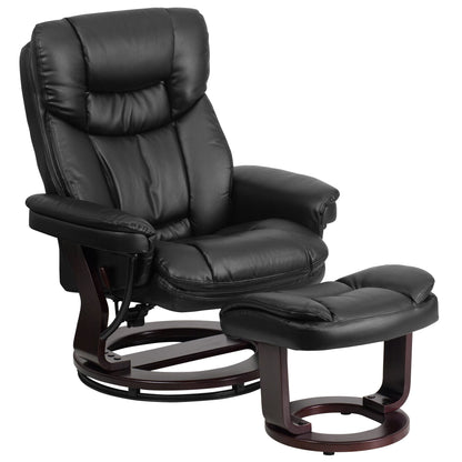 Contemporary Multi-Position Recliner and Curved Ottoman with Swivel Base