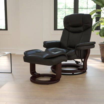 Contemporary Multi-Position Recliner and Curved Ottoman with Swivel Base