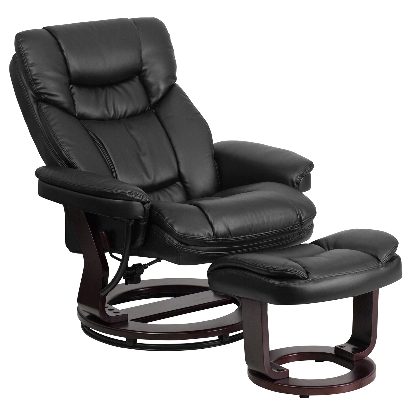 Contemporary Multi-Position Recliner and Curved Ottoman with Swivel Base