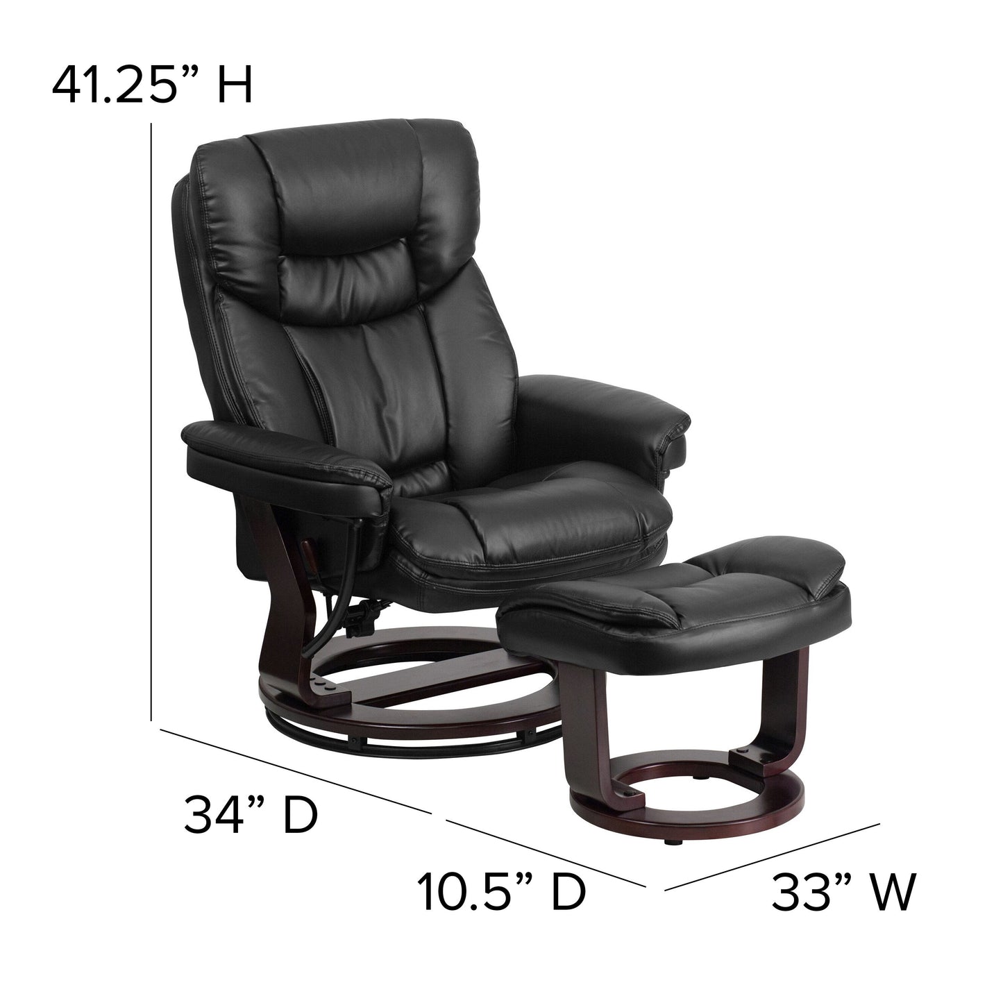 Contemporary Multi-Position Recliner and Curved Ottoman with Swivel Base