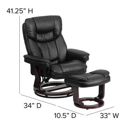 Contemporary Multi-Position Recliner and Curved Ottoman with Swivel Base