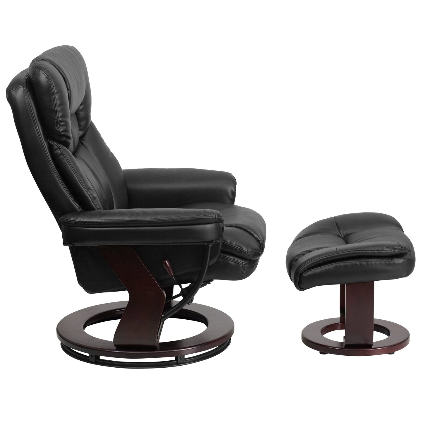 Contemporary Multi-Position Recliner and Curved Ottoman with Swivel Base