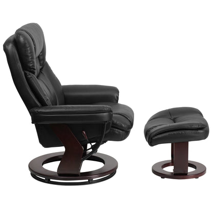 Contemporary Multi-Position Recliner and Curved Ottoman with Swivel Base
