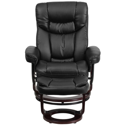 Contemporary Multi-Position Recliner and Curved Ottoman with Swivel Base