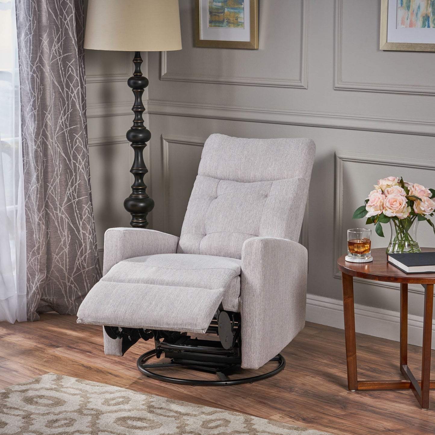 Contemporary Push?Back Swivel Glider Recliner Chair