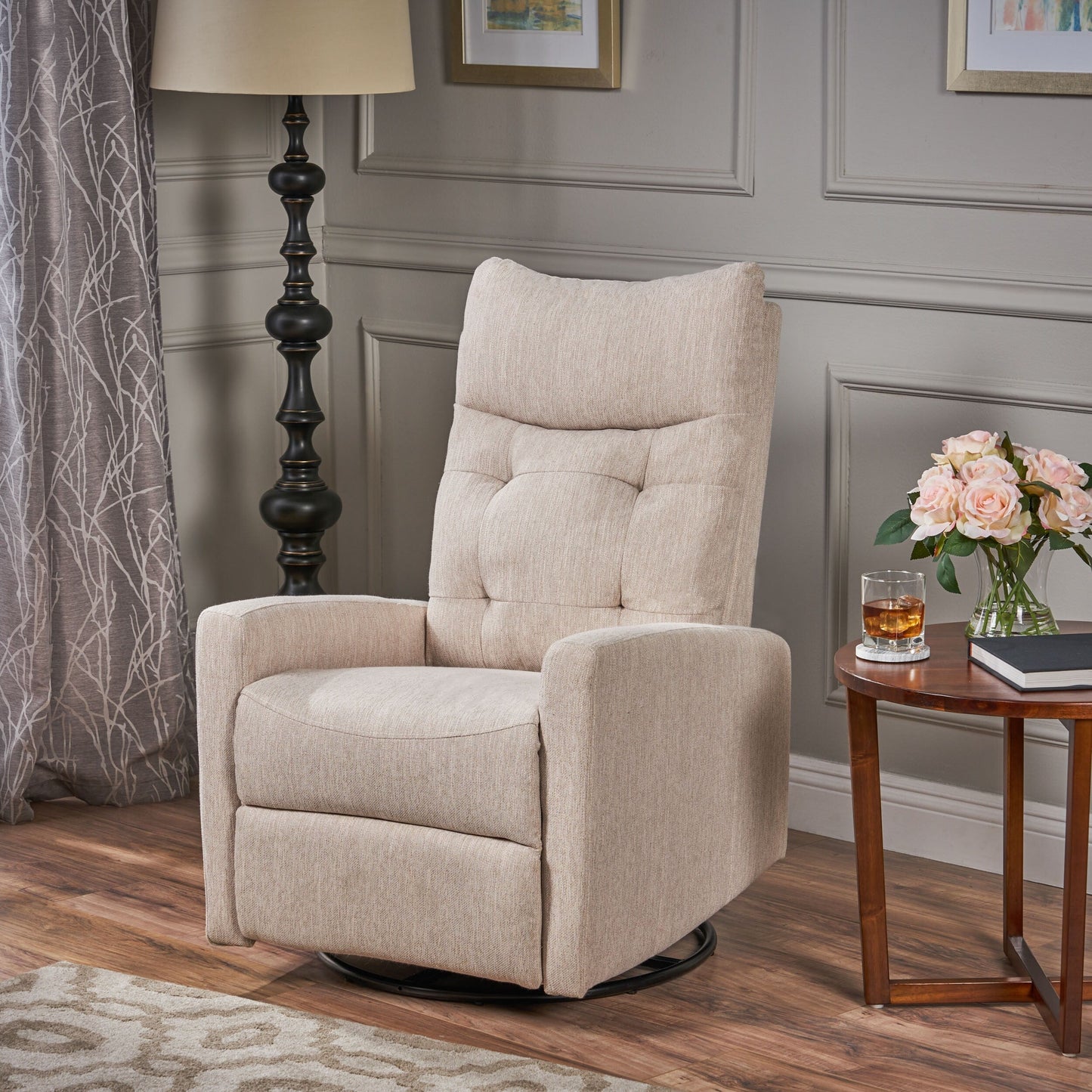 Contemporary Push?Back Swivel Glider Recliner Chair