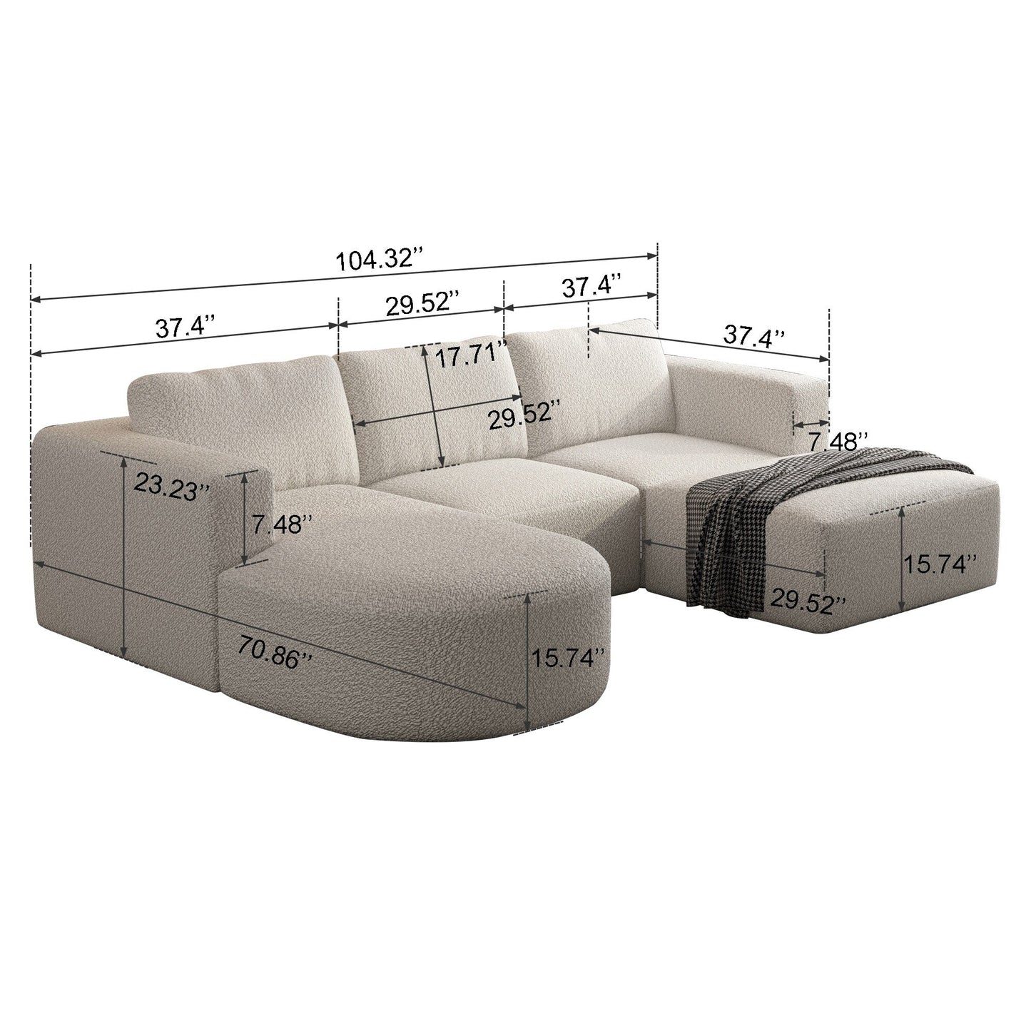 Convertible 104.32*70.86 U-Shaped Modular Sectional Sofa with Chaise, Ottoman, and Compressed Sponge for Living Room