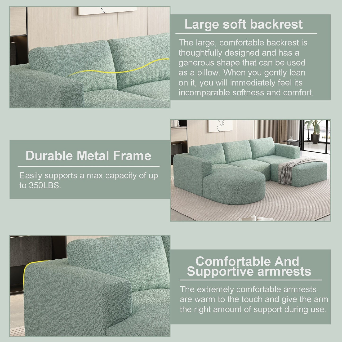 Convertible 104.32*70.86 U-Shaped Modular Sectional Sofa with Chaise, Ottoman, and Compressed Sponge for Living Room