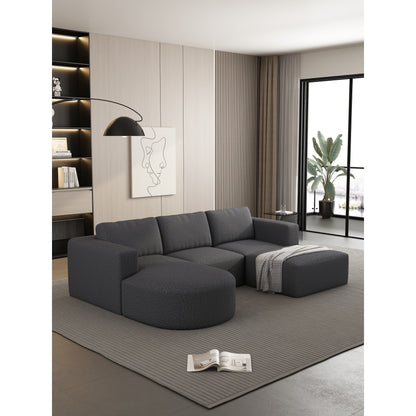Convertible 104.32*70.86 U-Shaped Modular Sectional Sofa with Chaise, Ottoman, and Compressed Sponge for Living Room