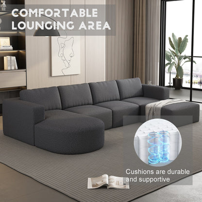 Convertible 104.32*70.86 U-Shaped Modular Sectional Sofa with Chaise, Ottoman, and Compressed Sponge for Living Room