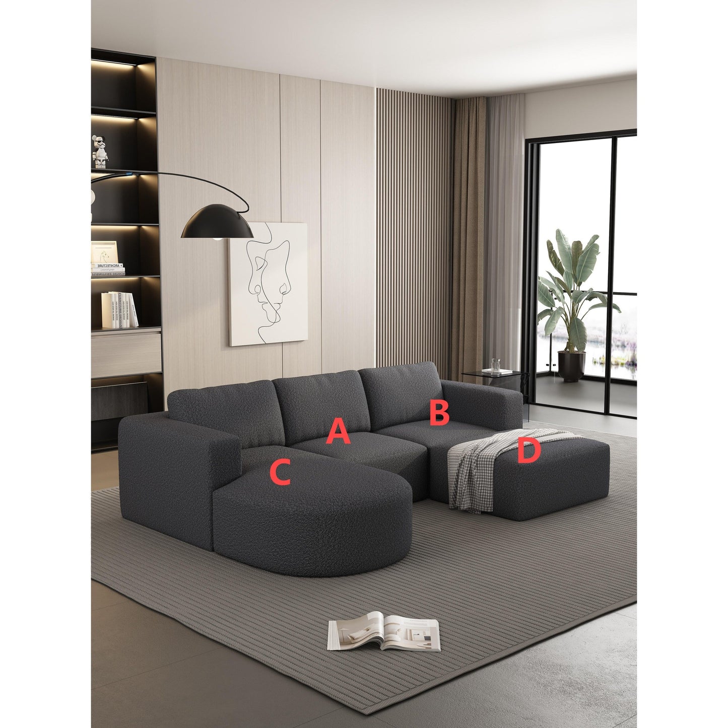 Convertible 104.32*70.86 U-Shaped Modular Sectional Sofa with Chaise, Ottoman, and Compressed Sponge for Living Room