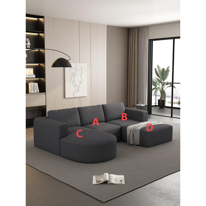 Convertible 104.32*70.86 U-Shaped Modular Sectional Sofa with Chaise, Ottoman, and Compressed Sponge for Living Room