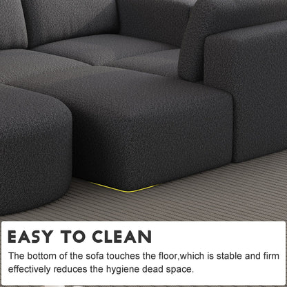Convertible 104.32*70.86 U-Shaped Modular Sectional Sofa with Chaise, Ottoman, and Compressed Sponge for Living Room