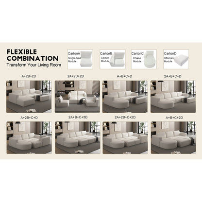 Convertible 104.32*70.86 U-Shaped Modular Sectional Sofa with Chaise, Ottoman, and Compressed Sponge for Living Room