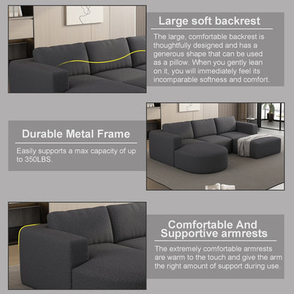 Convertible 104.32*70.86 U-Shaped Modular Sectional Sofa with Chaise, Ottoman, and Compressed Sponge for Living Room