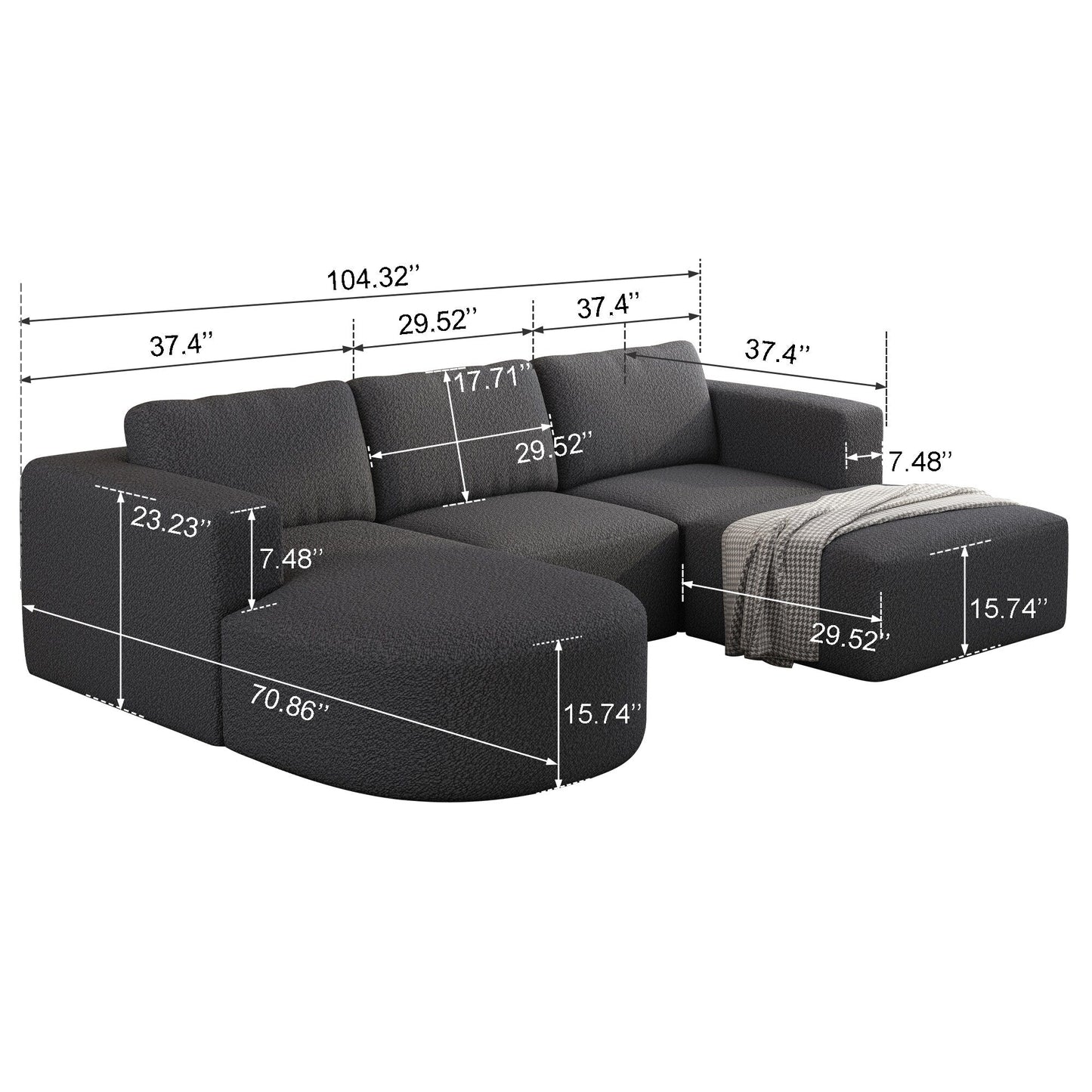 Convertible 104.32*70.86 U-Shaped Modular Sectional Sofa with Chaise, Ottoman, and Compressed Sponge for Living Room