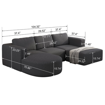 Convertible 104.32*70.86 U-Shaped Modular Sectional Sofa with Chaise, Ottoman, and Compressed Sponge for Living Room
