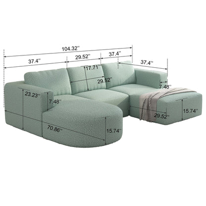 Convertible 104.32*70.86 U-Shaped Modular Sectional Sofa with Chaise, Ottoman, and Compressed Sponge for Living Room