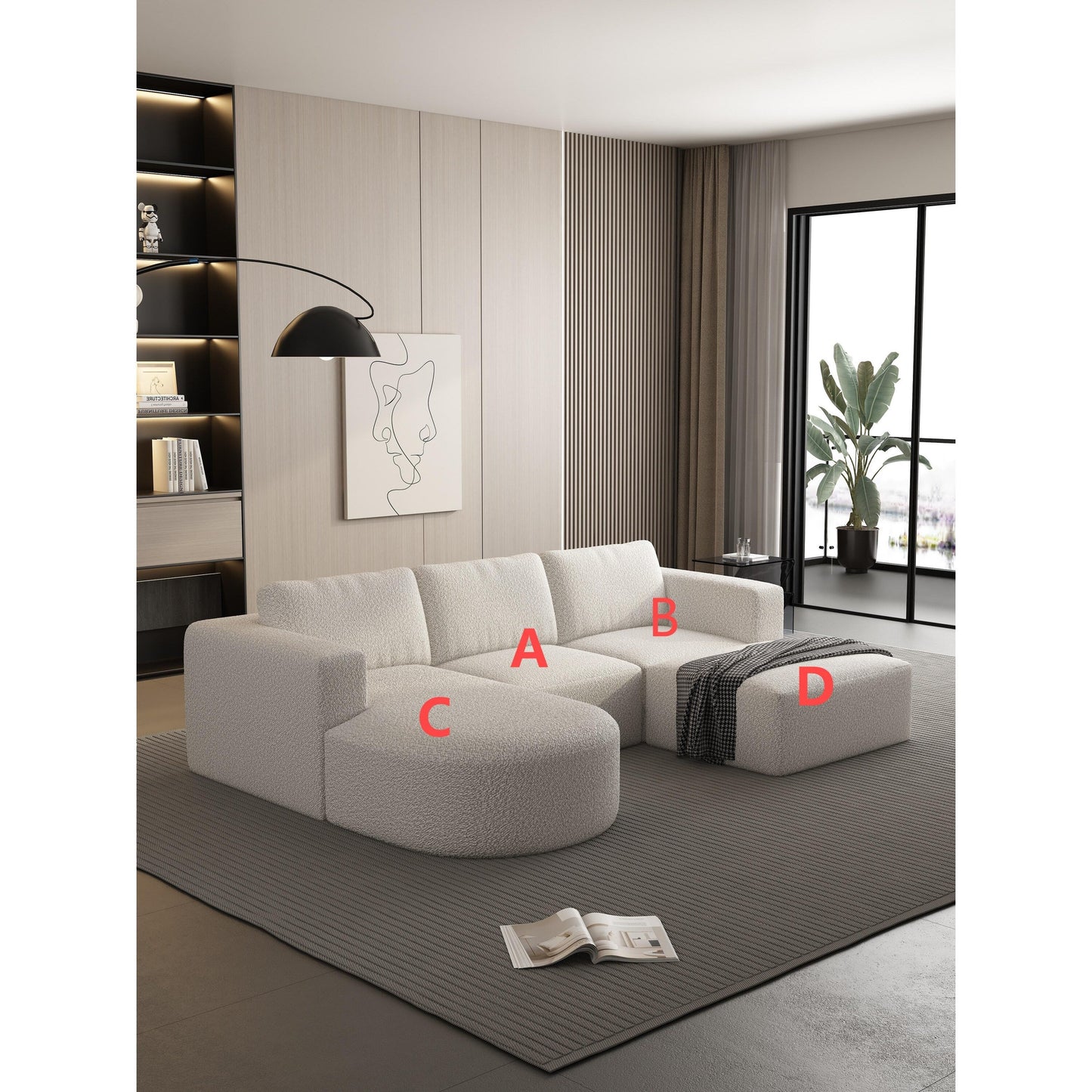 Convertible 104.32*70.86 U-Shaped Modular Sectional Sofa with Chaise, Ottoman, and Compressed Sponge for Living Room