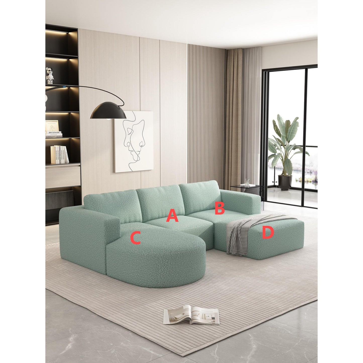 Convertible 104.32*70.86 U-Shaped Modular Sectional Sofa with Chaise, Ottoman, and Compressed Sponge for Living Room