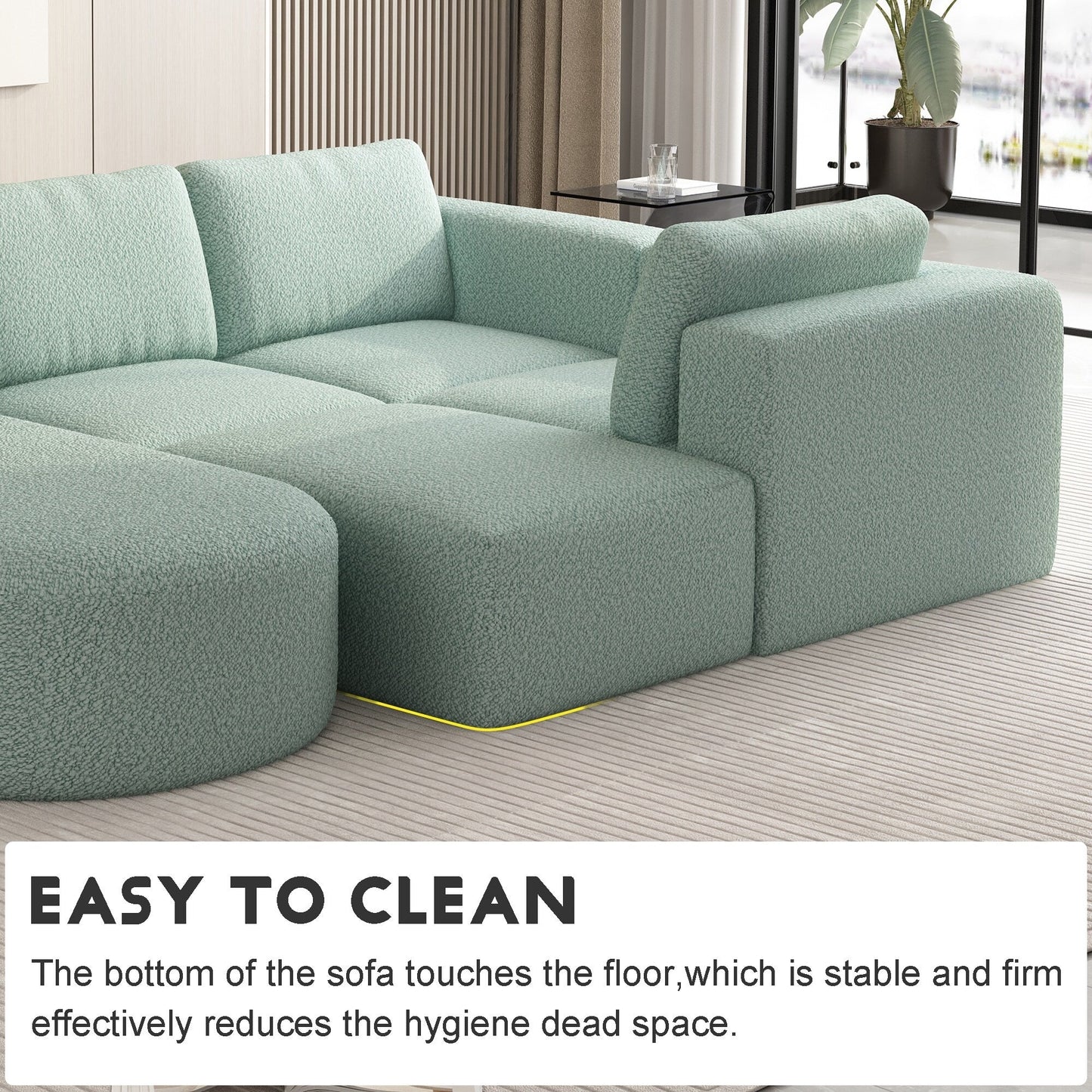Convertible 104.32*70.86 U-Shaped Modular Sectional Sofa with Chaise, Ottoman, and Compressed Sponge for Living Room