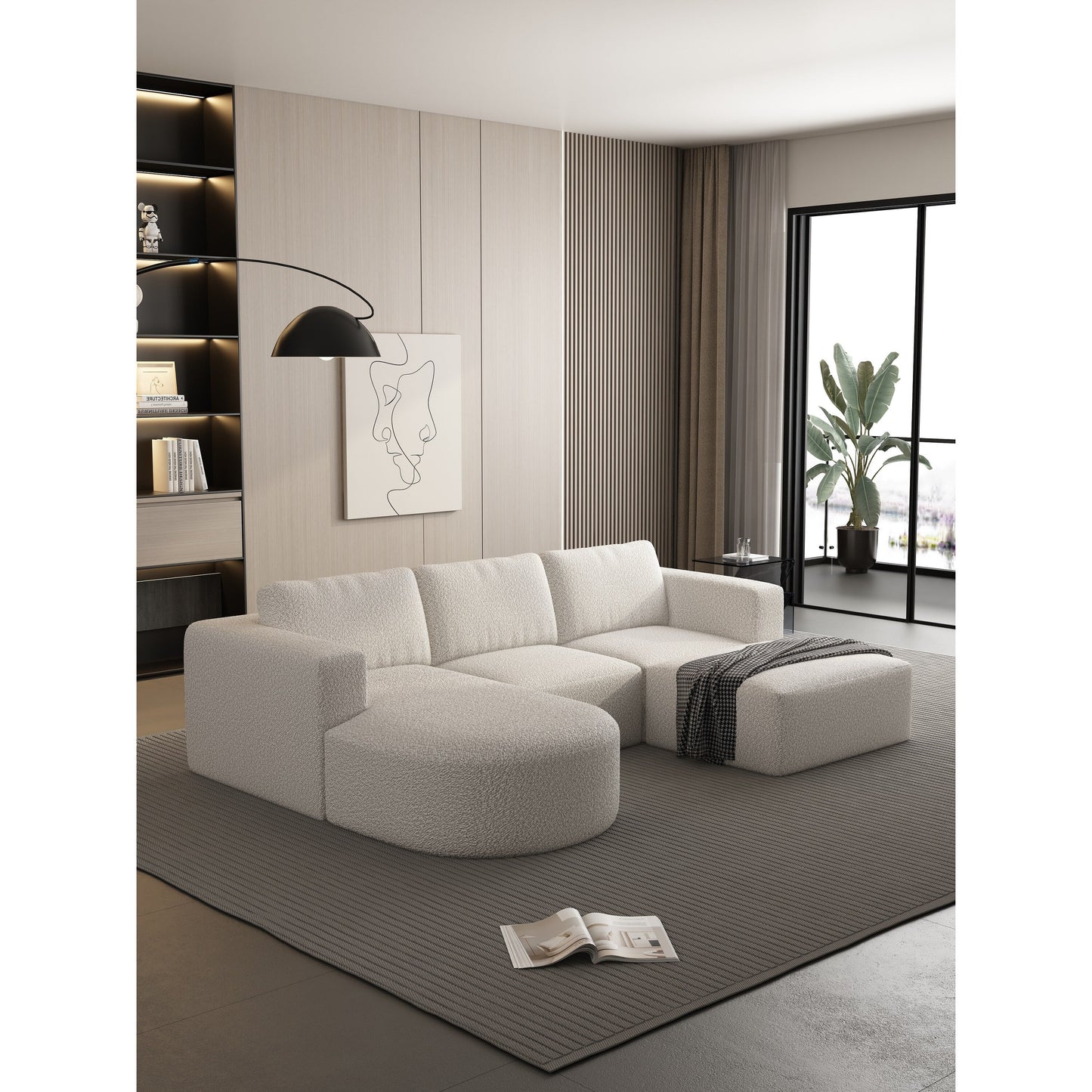 Convertible 104.32*70.86 U-Shaped Modular Sectional Sofa with Chaise, Ottoman, and Compressed Sponge for Living Room
